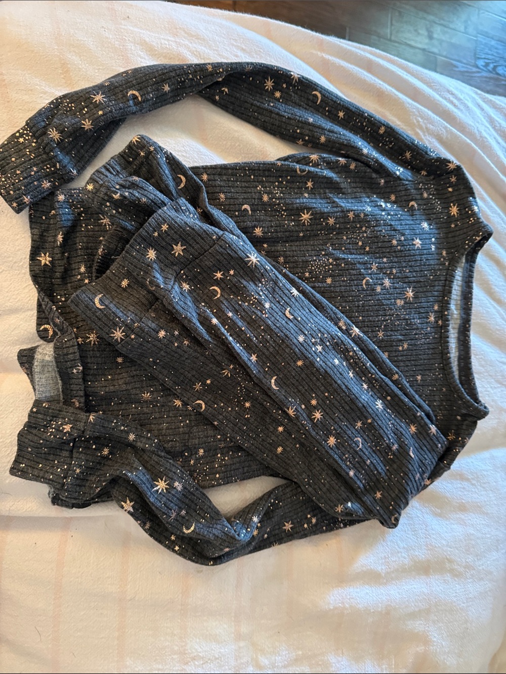 Danskin Black Star & Moon Ribbed Two-Piece Pajama Set